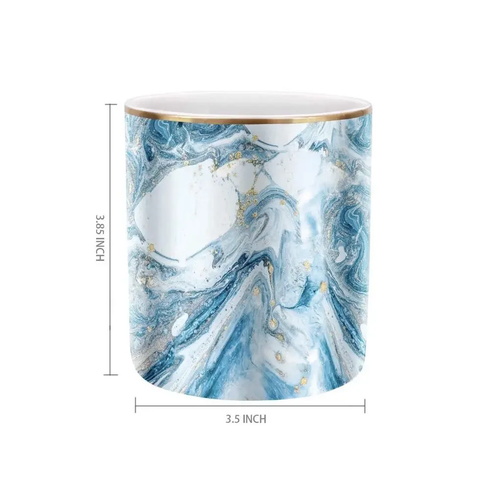 WAVEYU Marble Ceramic Desk Organizer Pen Holder Blue Gold
